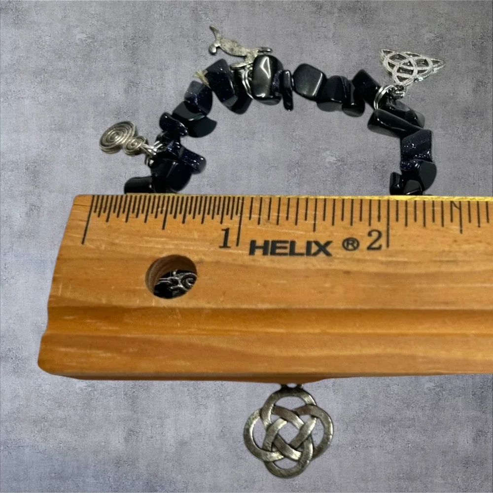 Celtic Knot Triskele Pentacle Charm Bracelet‎ Black Onyx Blue Goldstone